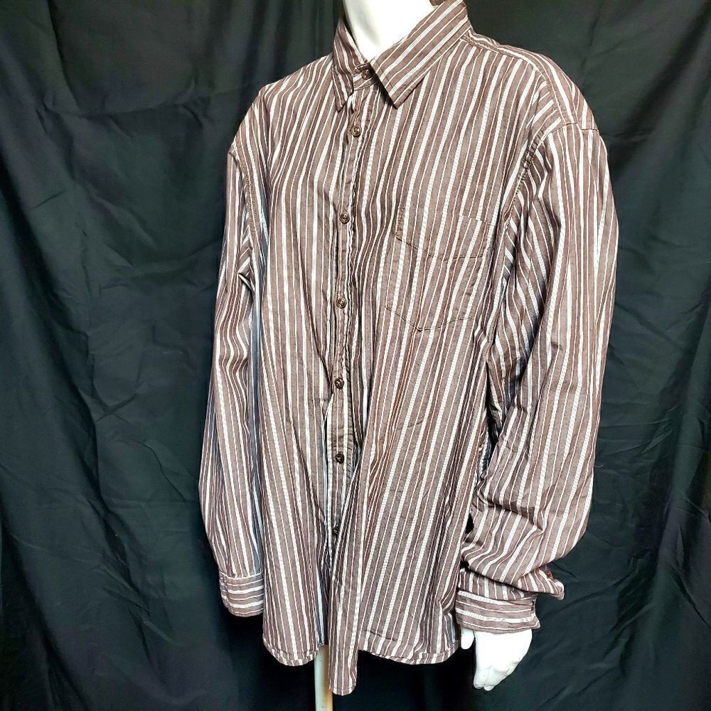 Wrangler Brown & White Striped Button Down Shirt